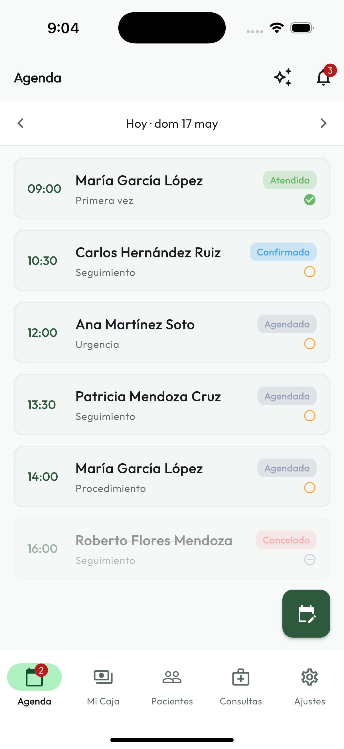 Captura de pantalla — Agenda de citas