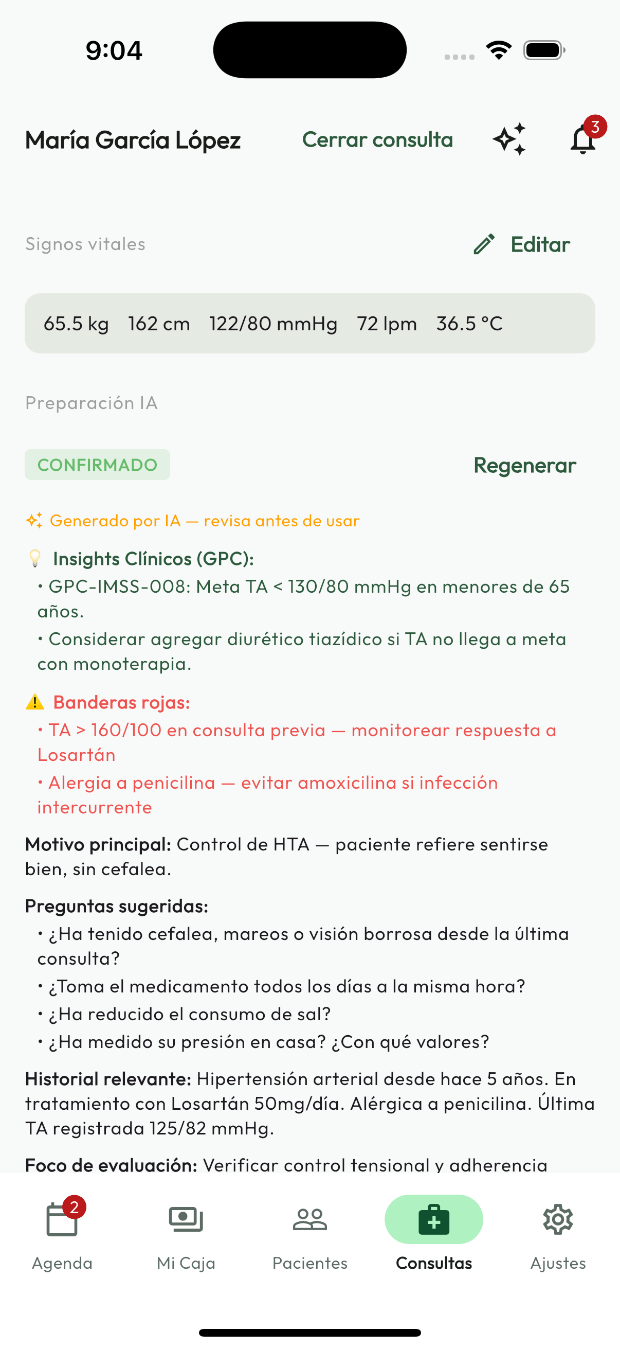Captura de pantalla — Nota de Consulta
