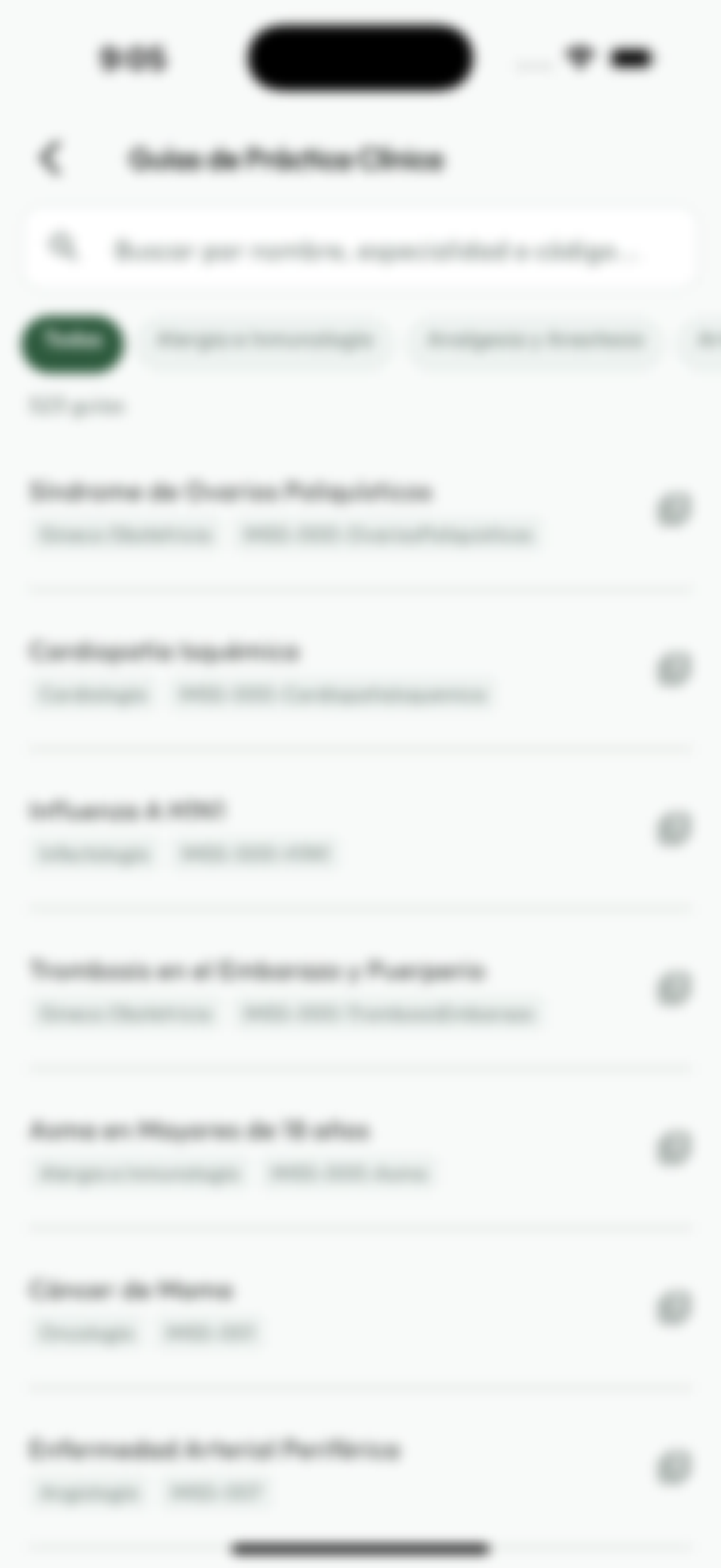 Captura de pantalla móvil — Inteligencia Clínica (GPC)